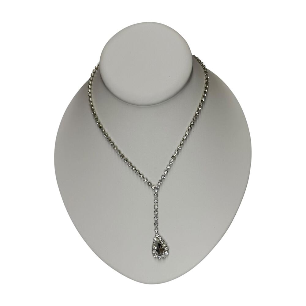 Claire's Rhinestone Y Drop Lariat Necklace Silver Teardrop